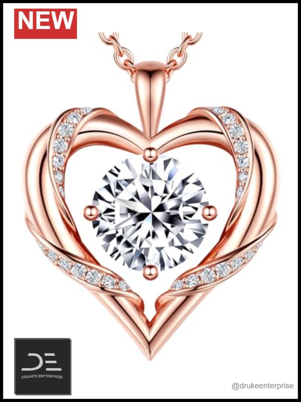 Moissanite Heart Pendant Necklace 18K Gold Plated 925 Sterling Silver